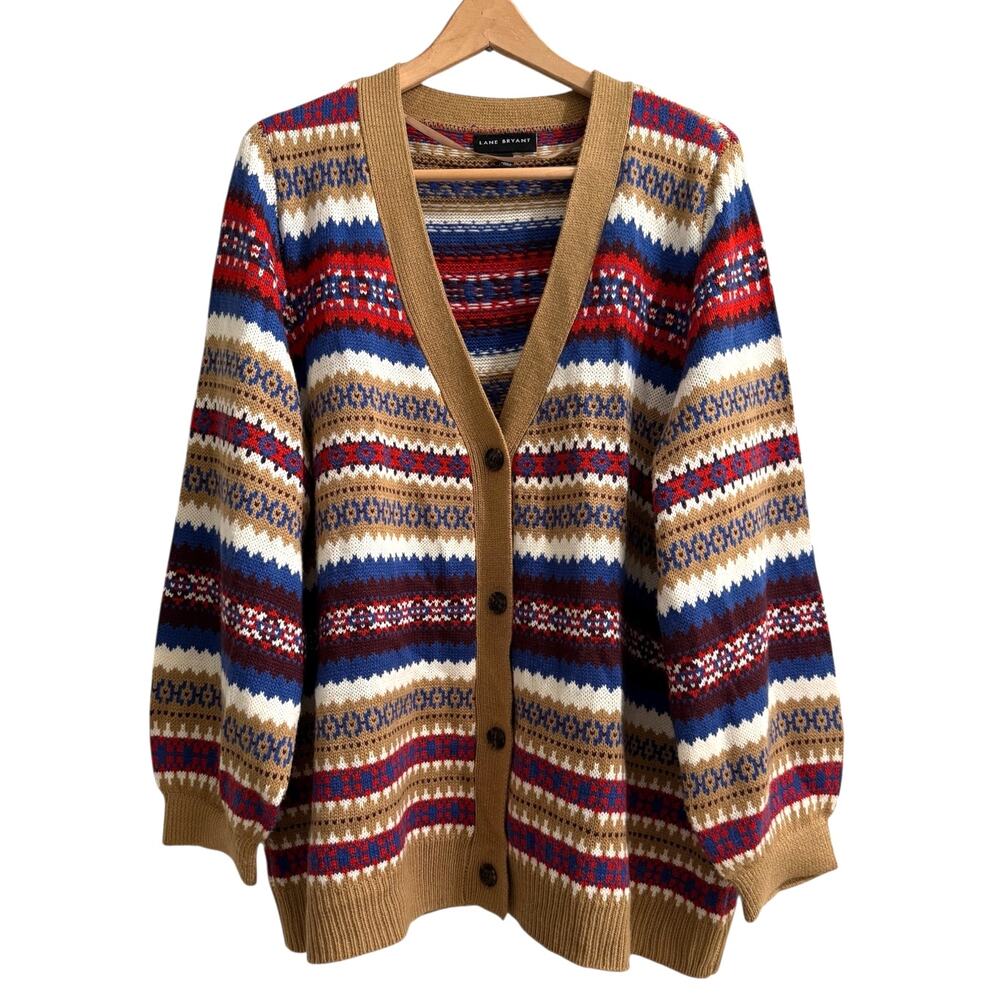 Lane Bryant Fair Isle Cardigan Button Up Sweater 22/24 Acrylic Academia Cozy
